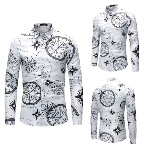 Cămașă elegantă pentru bărbați în alb cu model