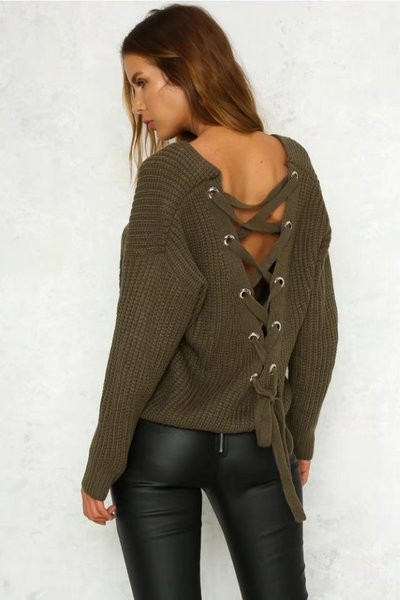 Stílusos női pulóver fűzős hátul több színben