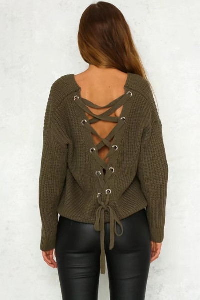 Stílusos női pulóver fűzős hátul több színben