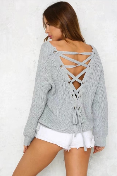 Stílusos női pulóver fűzős hátul több színben