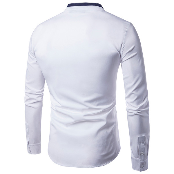 Ανδρικό πουκάμισο με κολάρο σε σχήμα Ο σε λευκό και μπλε χρώμα