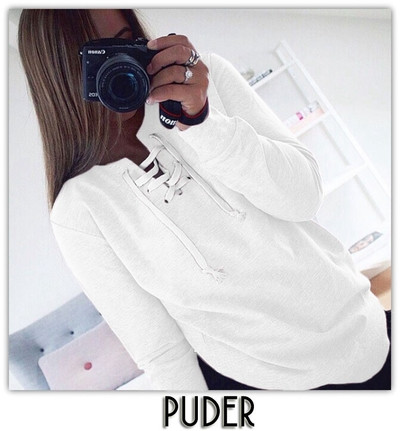 Спортно-ежедневна дамска блуза с елемент -връзки в няколко цвята