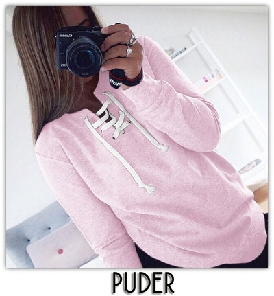 Спортно-ежедневна дамска блуза с елемент -връзки в няколко цвята