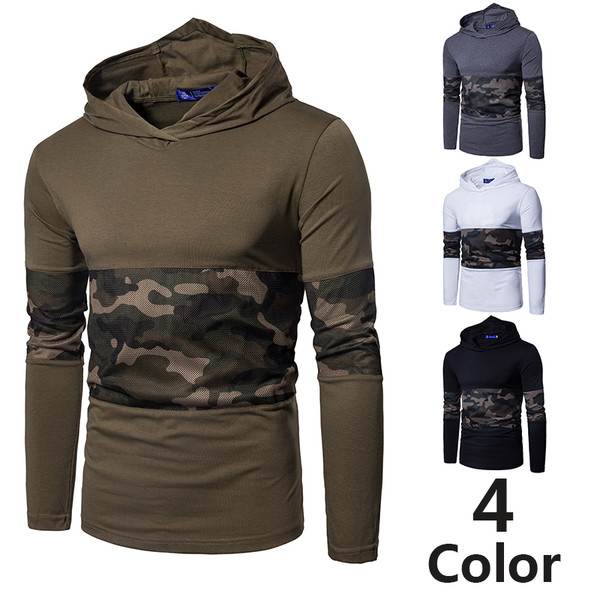 Bluză casual pentru bărbați, cu glugă și motive de camuflaj în patru culori