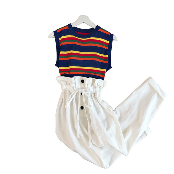 Pantaloni eleganti de dama cu talie elastica inalta in culoarea alba