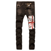 Мъжки ежедневни дънки с щампа в тъмен цвят