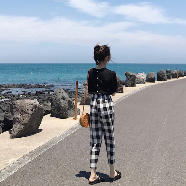 Pantaloni moderni de dama cu talie elastica inalta