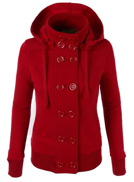 Спортна дамска суичър с качулка и копчета в няколко цвята 