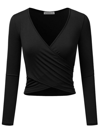 Σύγχρονη γυναικεία κοντή μπλούζα μοντέλο με ντεκολτέ σε σχήμα V σε διάφορα χρώματα