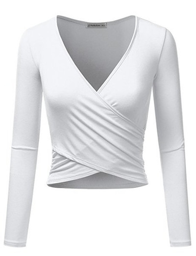 Σύγχρονη γυναικεία κοντή μπλούζα μοντέλο με ντεκολτέ σε σχήμα V σε διάφορα χρώματα