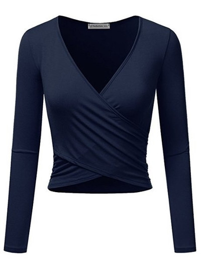 Σύγχρονη γυναικεία κοντή μπλούζα μοντέλο με ντεκολτέ σε σχήμα V σε διάφορα χρώματα