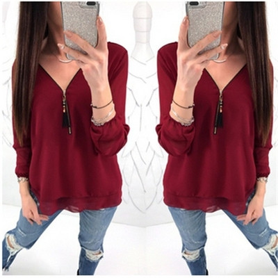 Ежедневна дамска блуза с цип в няколко цвята