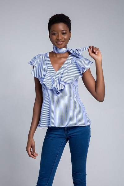 Κομψή γυναικεία μπλούζα με ντεκολτέ σε σχήμα V σε δύο χρώματα