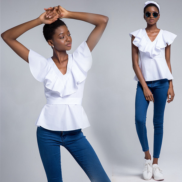 Κομψή γυναικεία μπλούζα με ντεκολτέ σε σχήμα V σε δύο χρώματα