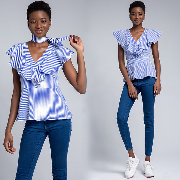 Κομψή γυναικεία μπλούζα με ντεκολτέ σε σχήμα V σε δύο χρώματα