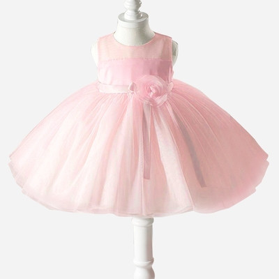 Модерна розова детска рокля с тюл