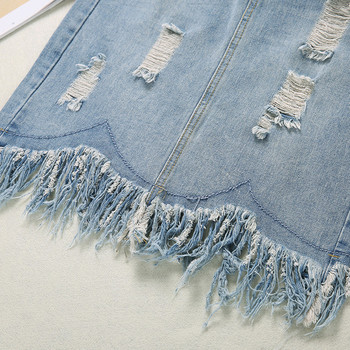 Γυναικεία φούστα denim σε ανοιχτόχρωμο χρώμα με περιθώρια