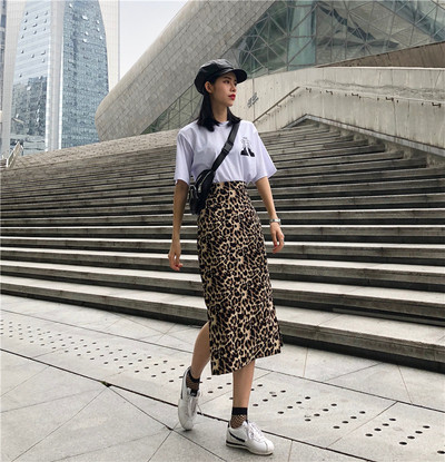 Γυναικεία φούστα με ψηλή μέση με λεοπάρδαλη εκτύπωση