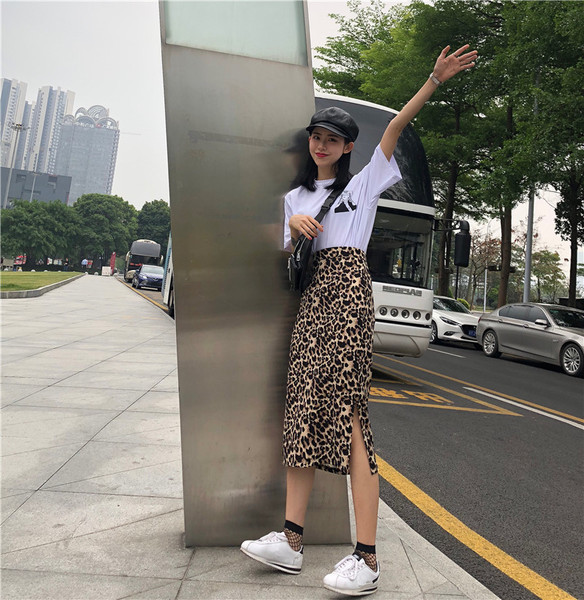 Γυναικεία φούστα με ψηλή μέση με λεοπάρδαλη εκτύπωση