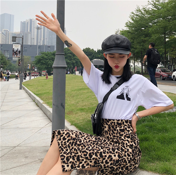 Γυναικεία φούστα με ψηλή μέση με λεοπάρδαλη εκτύπωση