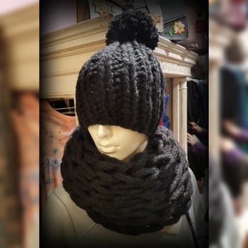 Черна плетена шапка ръчна изработка България Handmade плетиво