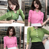 Καθημερινή υναικεία  μπλούζα με δύο χρωματιστά γιακά