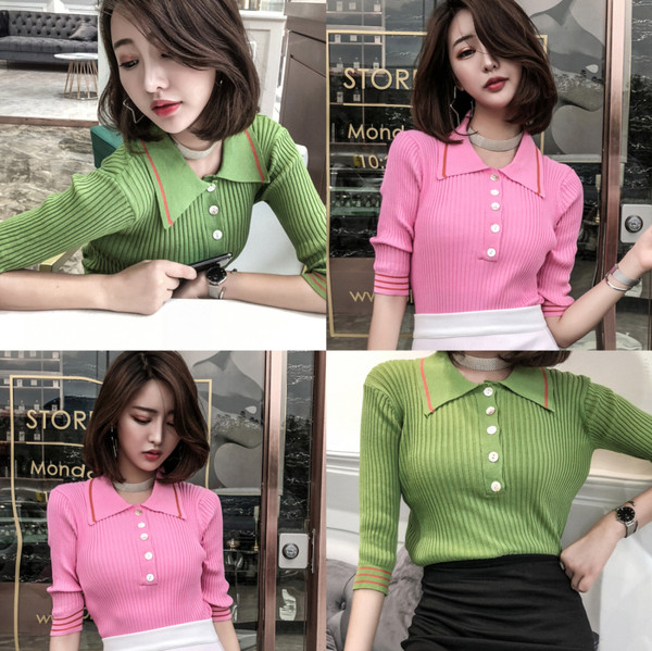 Καθημερινή υναικεία  μπλούζα με δύο χρωματιστά γιακά