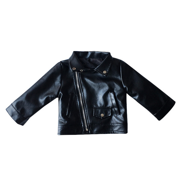 Μοντέρνο παιδικό  μπουφάν  για κορίτσια οικολογικού δέρματος σε μαύρο χρώμα