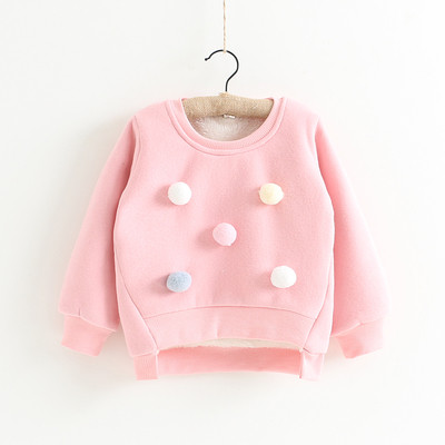 Ежедневен детски пуловер в три цвята с декорация от пух