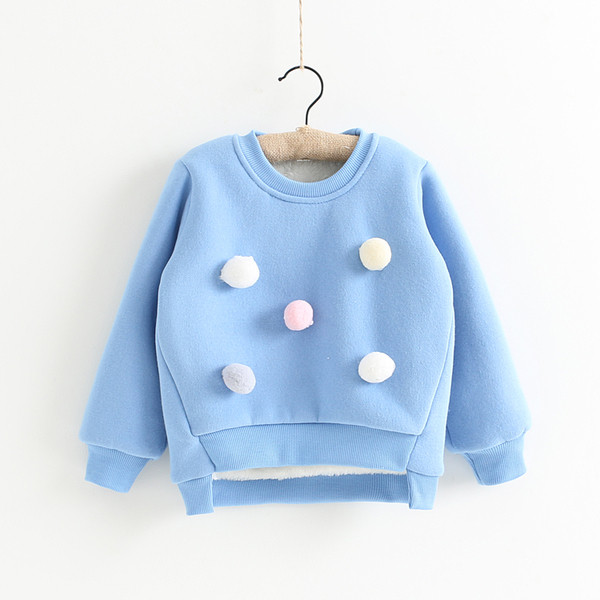 Pulover casual pentru copii in trei culori cu decor din puf