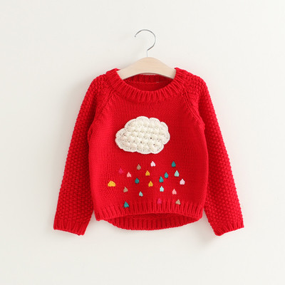 Детски пуловер за момиче с бродерия в три цвята