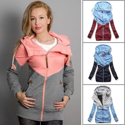 Sports-casual women`s top with a hood and pockets in several colors