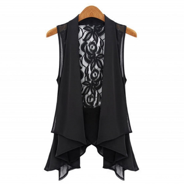 Дамски тънък елек в черен цвят с бродерия на гърба