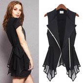 Γυναικείο  κομψό γιλέκο με ζώνη γύρω από τη μέση σε λευκό και μαύρο χρώμα