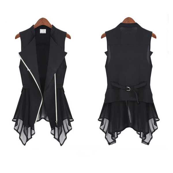 Γυναικείο  κομψό γιλέκο με ζώνη γύρω από τη μέση σε λευκό και μαύρο χρώμα