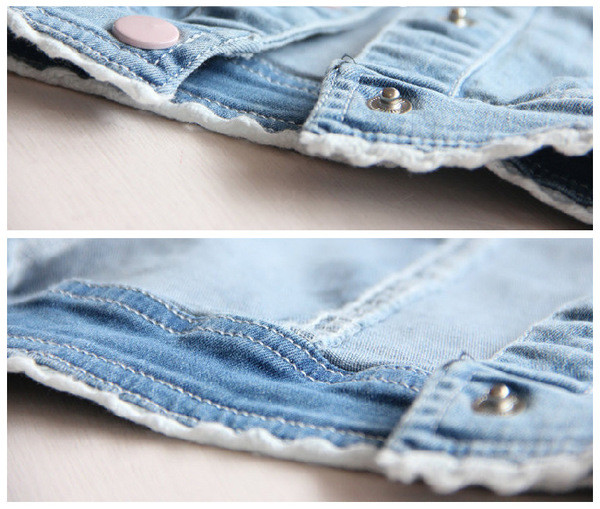 Παιδικό  τζιν μπουφάν για κορίτσια με 3D floral διακόσμηση και σε σχήμα O γιακά