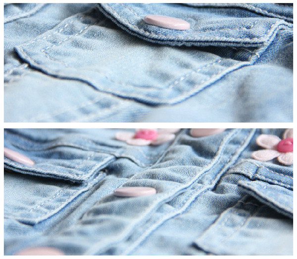 Παιδικό  τζιν μπουφάν για κορίτσια με 3D floral διακόσμηση και σε σχήμα O γιακά