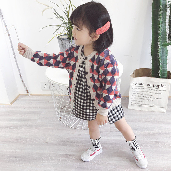 Цветна детска жилетка за момиче с О-образна яка 