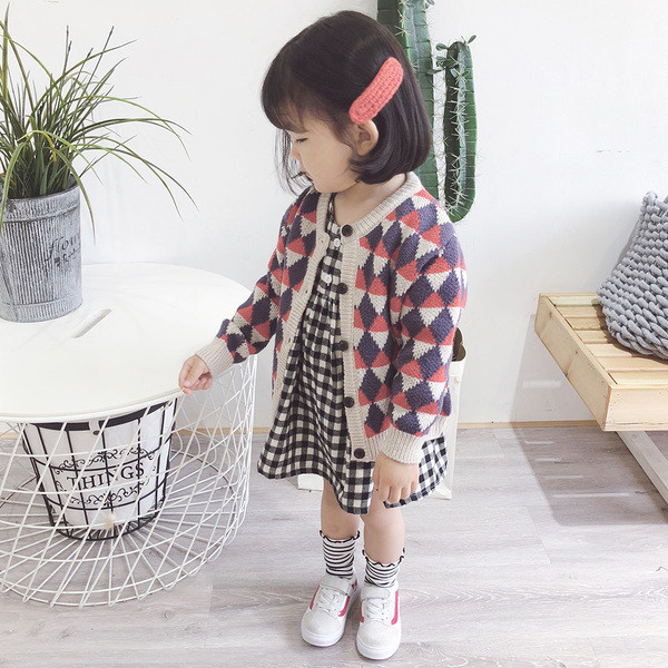 Цветна детска жилетка за момиче с О-образна яка 