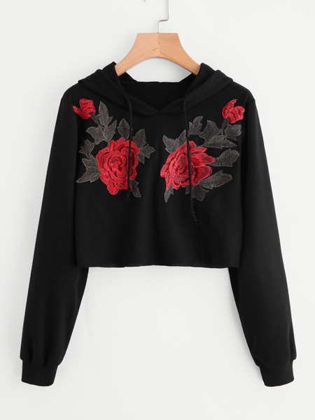 Γυναικεία casual μπλούζα με κουκούλα και χρωματικά κεντήματα