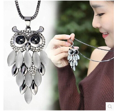 Women`s stylish necklace with decorative stones - Owl