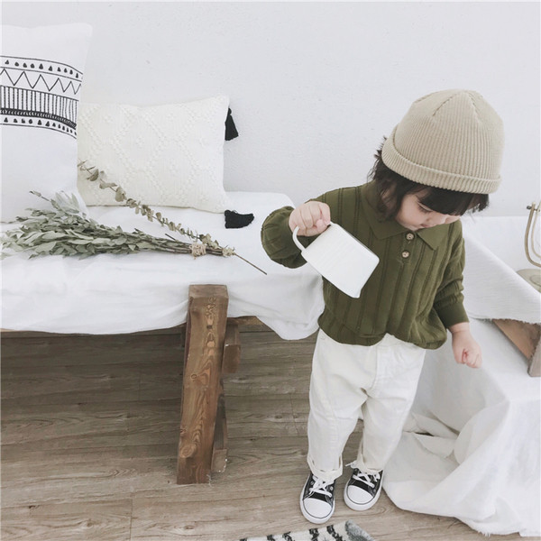 Детски пуловер за момиче с яка и копчета в два цвята