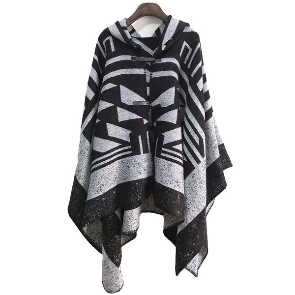 Γυναικείο πόντσο  σε σκούρο χρώμα με κουκούλα