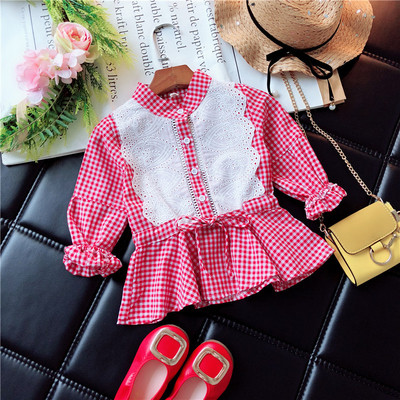 Bluza pentru copii in carouri cu dantela si cravate in negru si rosu