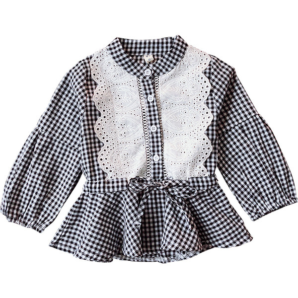 Bluza pentru copii in carouri cu dantela si cravate in negru si rosu