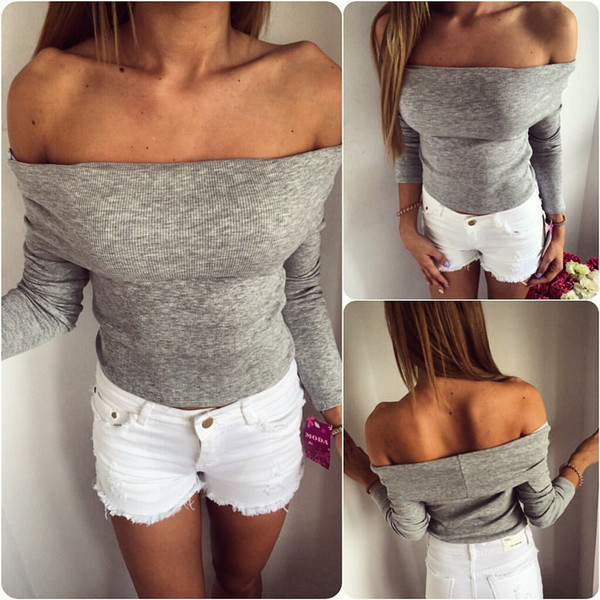 Μοντέρνα γυναικεία μπλούζα με ντεκολτέ σε γκρι χρώματα