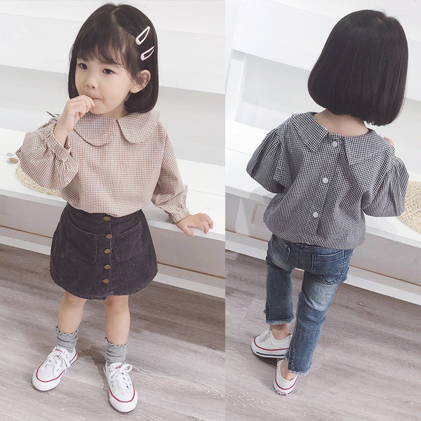 Cămașă pentru copii în carouri pentru fată în două culori