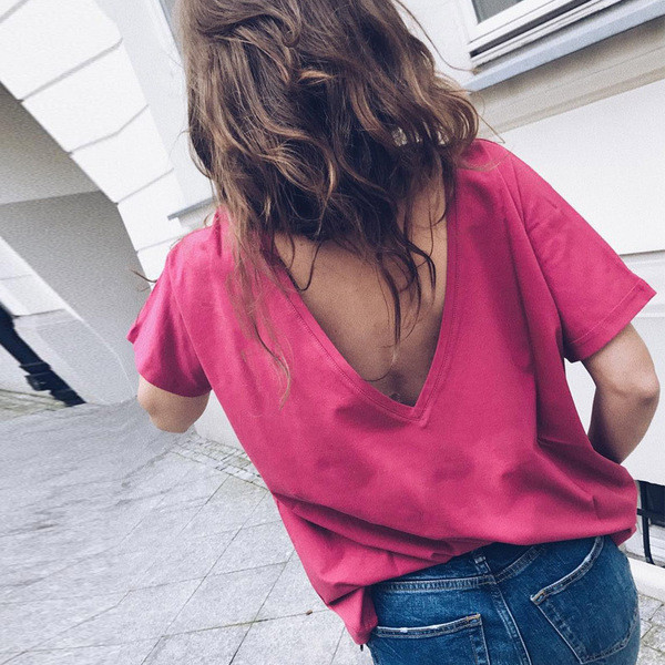 Καθημερινή γυναικεία μπλούζα με σχήματος V  στην πλάτη σε διάφορα χρώματα