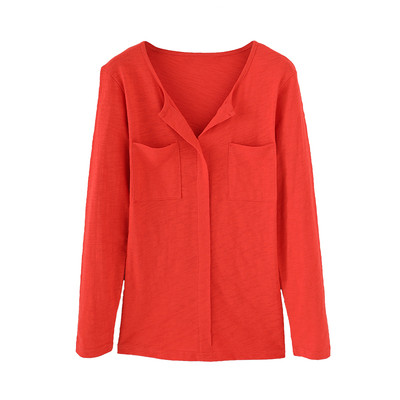 Дамска тънка риза с предни декоративни джобове в няколко цвята