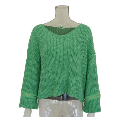 Pulover gros de dama elegant cu decolteu in V in mai multe culori